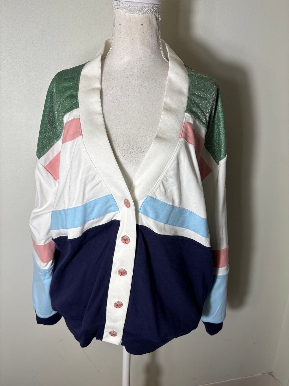 NWT Buru Navy Colorblock Tennis Cardigan Sz L/XL